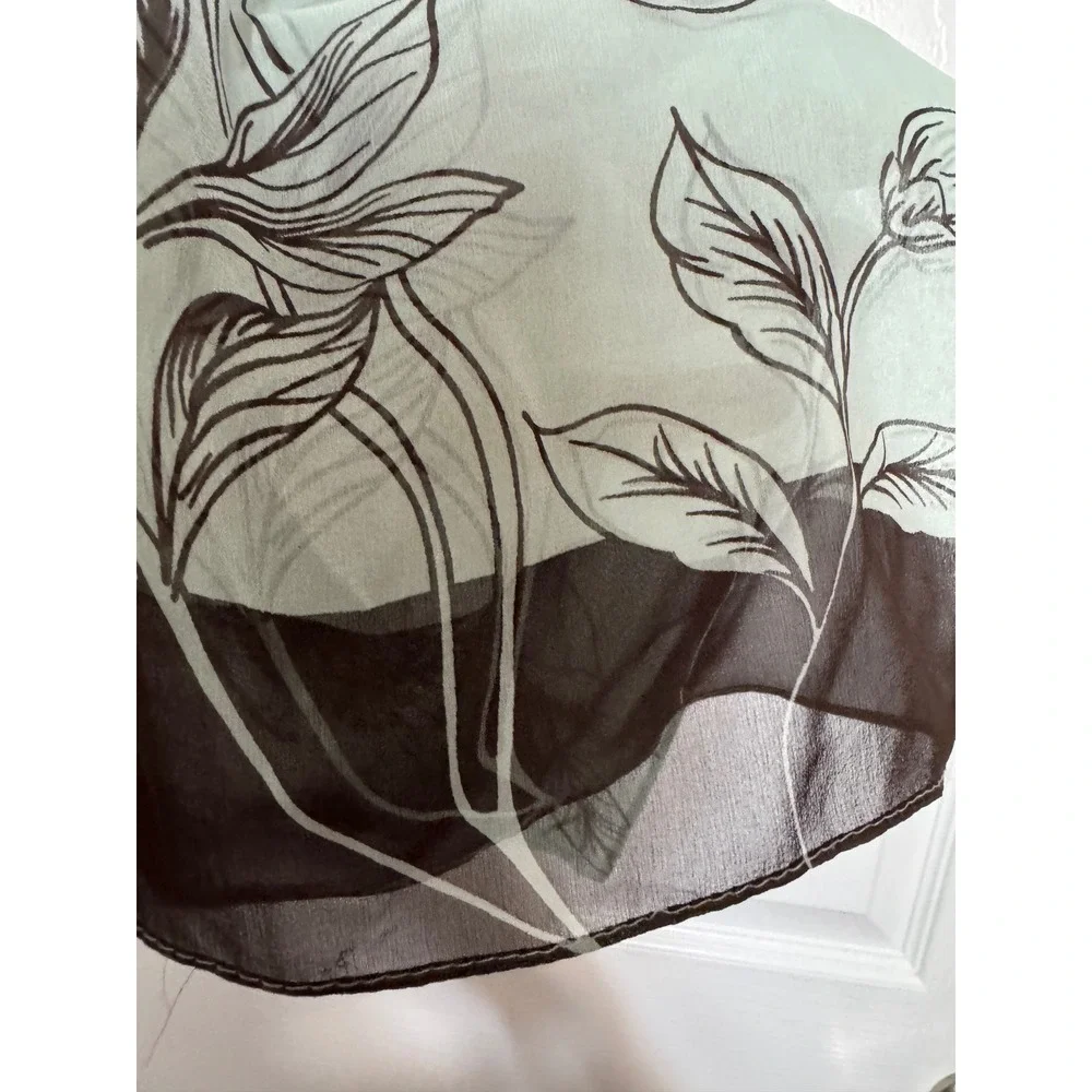 Unbranded Mint Green and brown Floral Sheer Chiffon Scarf Rectangular Botanical